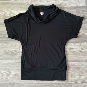 Xhilaration - S - Black Tee with Big Flowy Cowl-Neck Collar & Cinched Waist